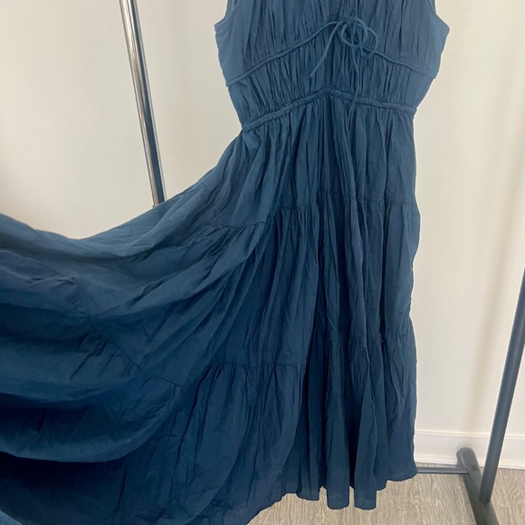 Like New Lucky Brand Cotton Tiered Dress with Ties Navy L - Picture 4 of 6